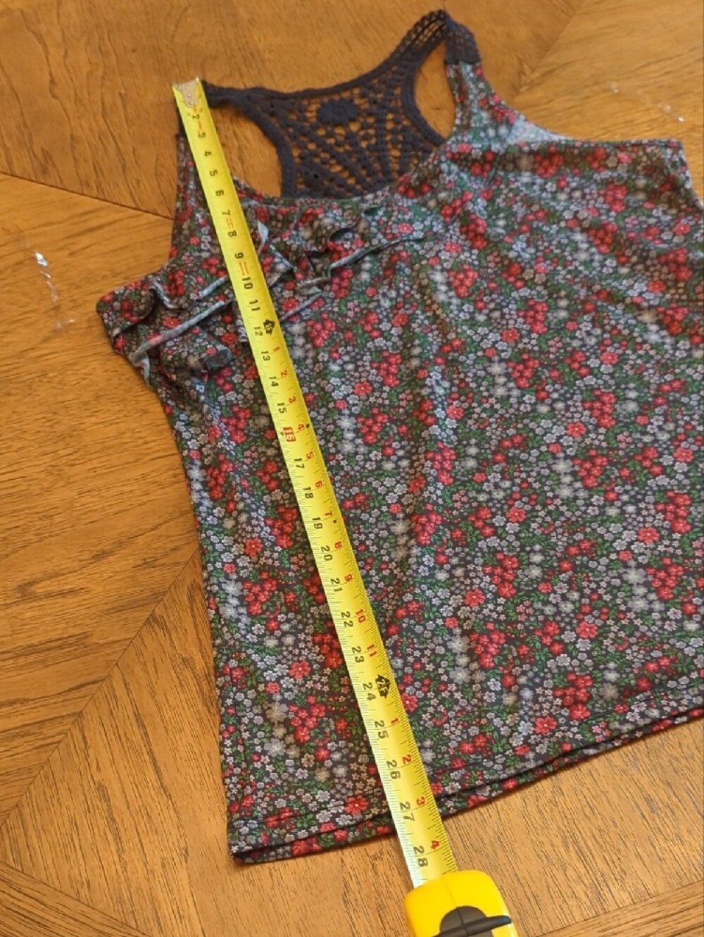 Y2K Floral Ruffle Crochet Racerback Tank Boho Cottage Coastal - Picture 5 of 7